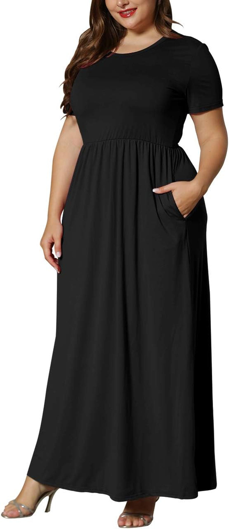 Women’S plus Size Maxi Dresses for Curvy Women Summer Casual Short Sleeve Long Dress with Pockets